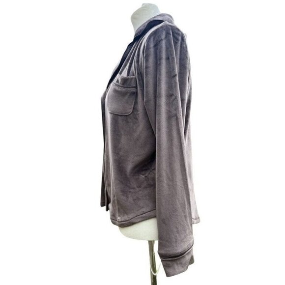 SKIMS Velour Sleep Top In Amethyst Button-Up Pajama Top Size XXS Brown - Picture 10 of 12